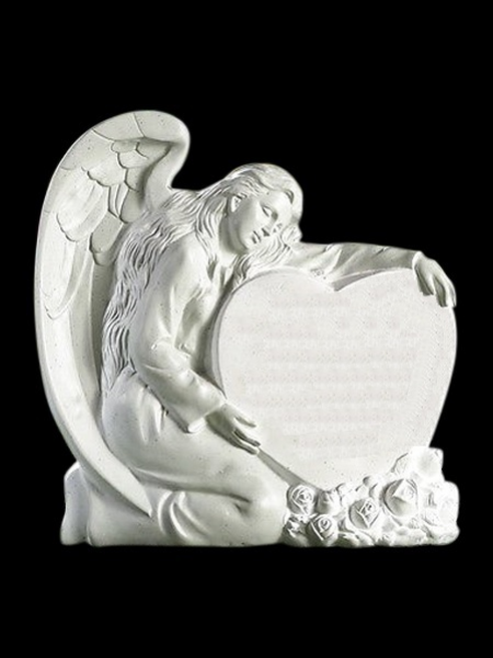 Kneeing angel holding heart gravestone