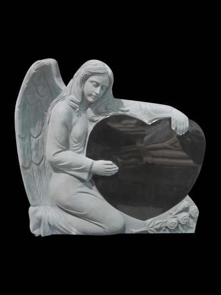 Kneeing angel holding heart granite tombstone