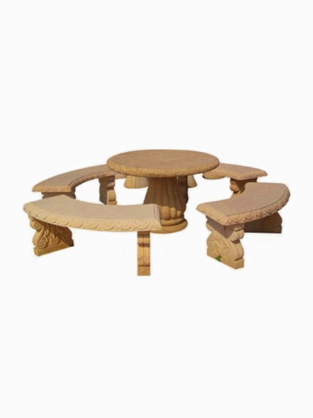 Garden Marble Round Table and Benches