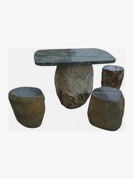 Natural Black Stone Table and Stools