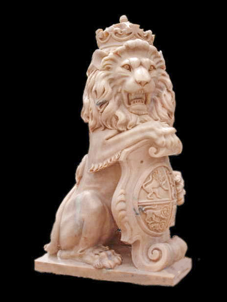Sitting Lion Carrot Yellow Marble Statue DSF-T45