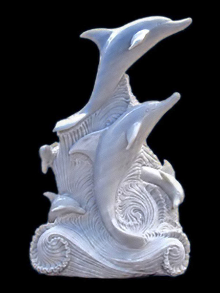Dolphin on Wave White Marble Statue