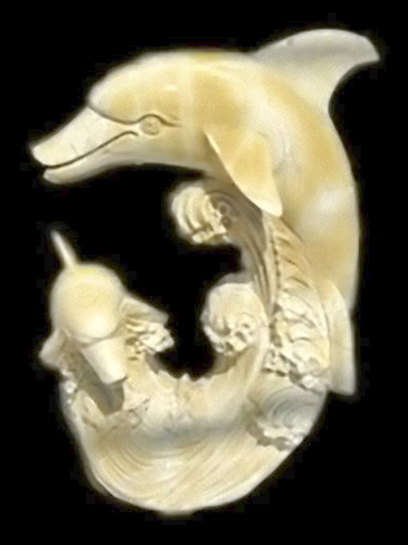 Two Dolphin Yellow Marble Statue