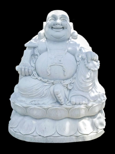 Seated Happy Buddha on Lotus Stone Statue DSF-P38