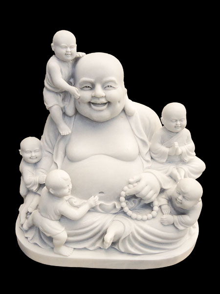 Happy Buddha with 5 Kids Stone Statue DSF-P112