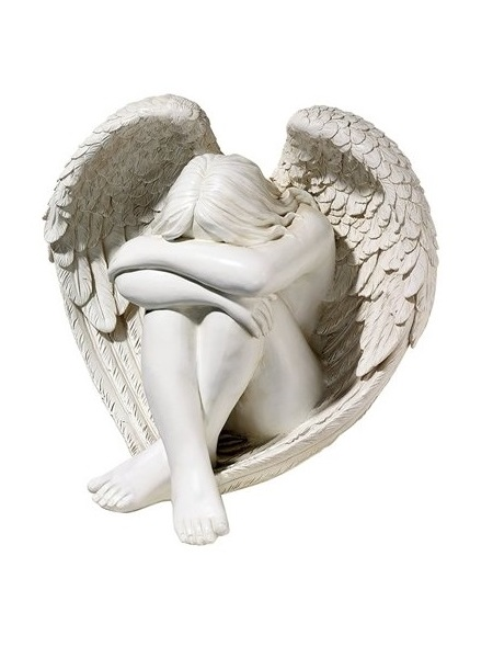 Lonesome Girl Angel Crying in Wings Stone Statue DSF-TT47