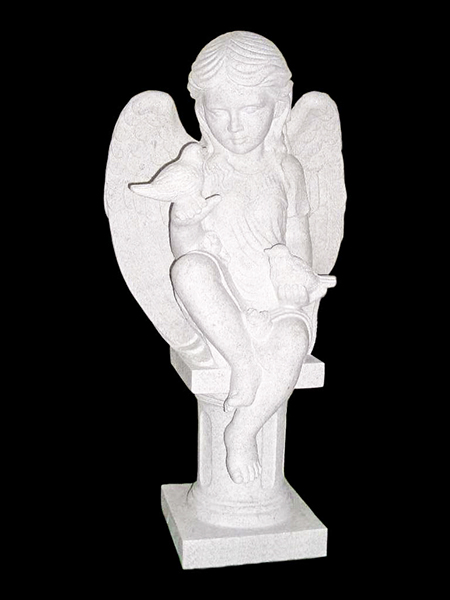 White Marble Little Girl Angel with Dove Bird Statue DSF-EB59