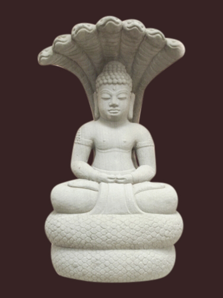 Buddha Sitting on Naga Snake Cham Hindu Stone Statue DSF-CP15