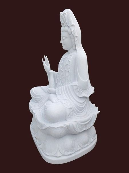 Sitting Kuan Yin Buddha stone sculpture