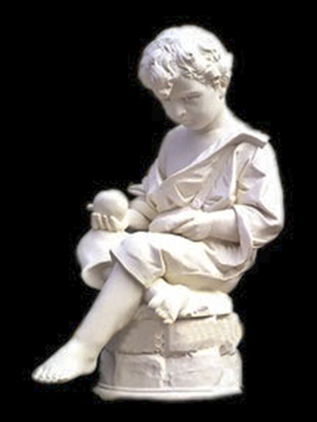 Sitting Boy with Apple Stone Statue