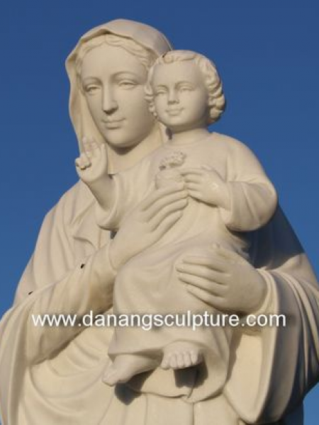 Virgin Mary and baby natural white marble statue