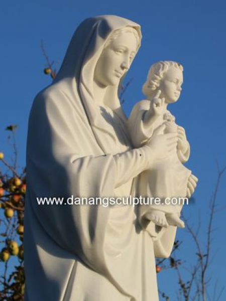 Hand carved Virgin Mary and baby marble statue
