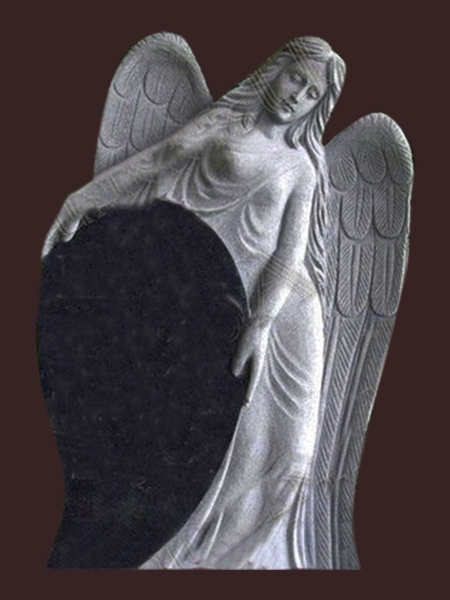 Standing angel holding heart gravestone
