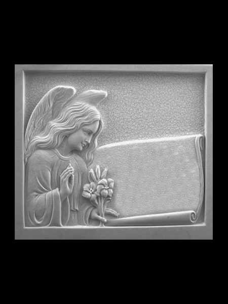Angel holding flowers marble headstone