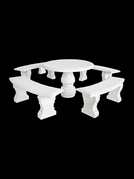 White Marble Round Table and Benches