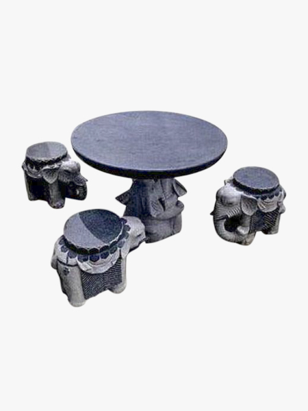 Round Granite Table and Elephant Chairs