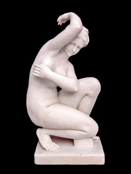 Nude Bathing Kneeing Girl Stone Statue DSF-V73