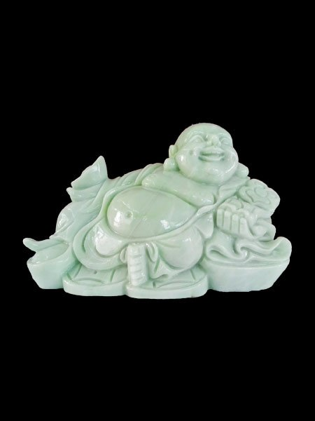 Lying Happy Buddha Green Marble Statue