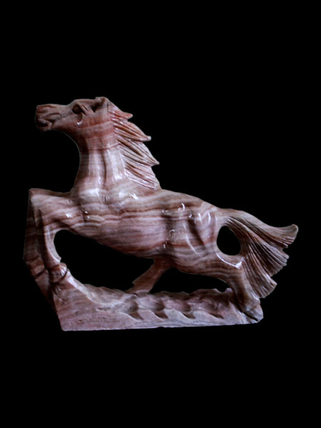 Horse Pink Vein Marble Statue