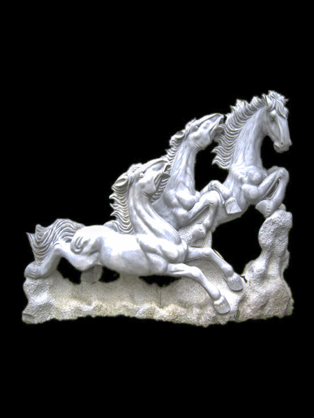 Three Horse White Marble Statue DSF-T67