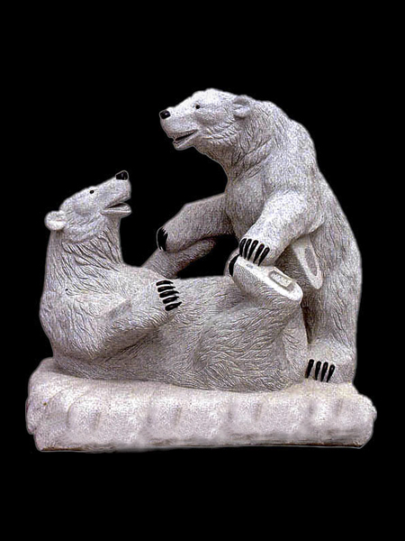 Two Bear Grey Marble Statue