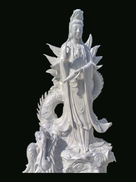 Kuan Yin Buddha with Dragon Marble Statue DSF-P14