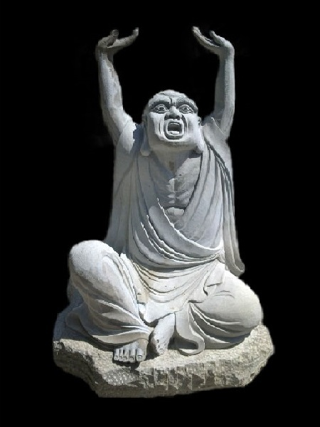 Raised Hand Arhat Buddhist sandstone statue DSF-P19