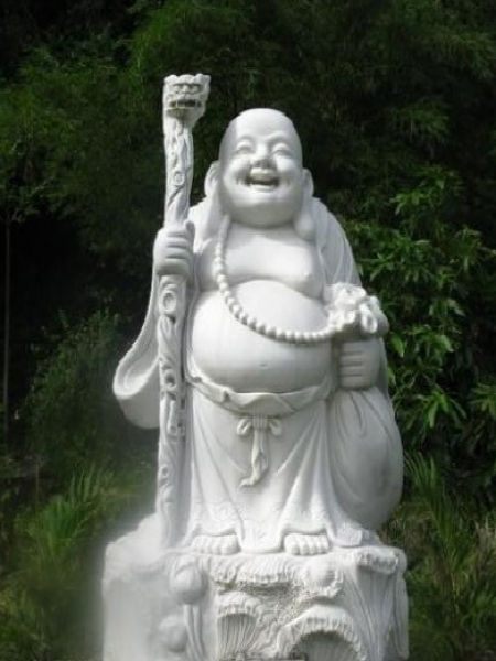 Tượng Phật Di Lặc đứng bằng đá trắng DSF-P96