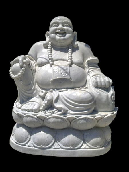 Happy Buddha sitting on Lotus Stone Statue DSF-P40