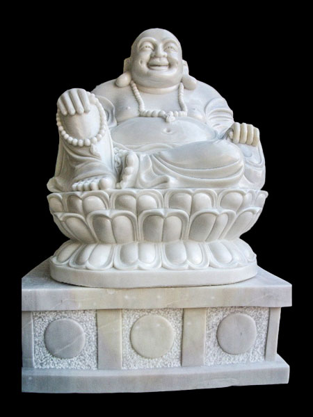 Maitreya Happy Buddha sitting on lotus stone statue DSF-P43