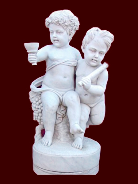 Two Little Boy Playing Garden Stone Statue DSF-EB42