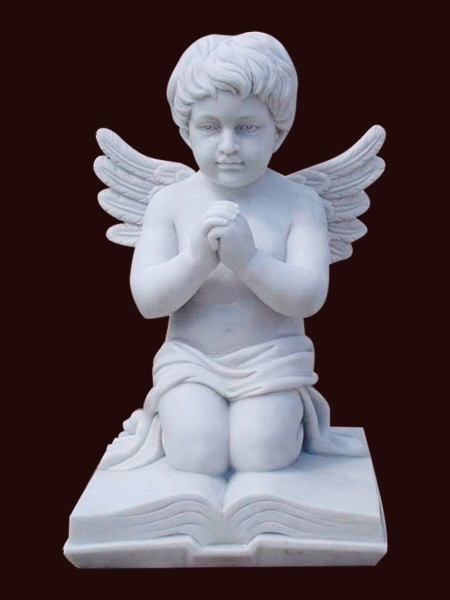 Tượng cậu bé thiên thần cầu nguyện trên cuốn sách bằng đá DSF-EB65