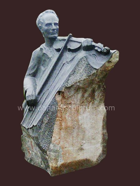 Violinist Art Black Granite Statue