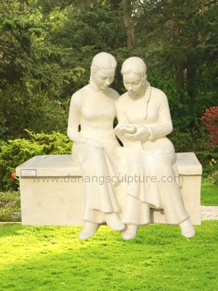 Reading Girls Garden Stone Statue
