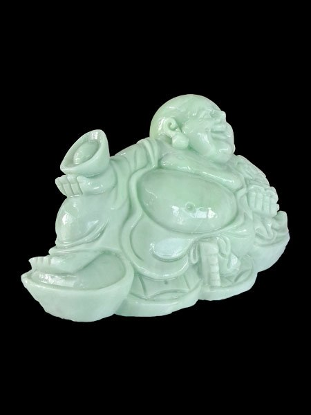 Lying Happy Buddha Green Marble Statue