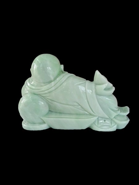Lying Happy Buddha Green Marble Statue