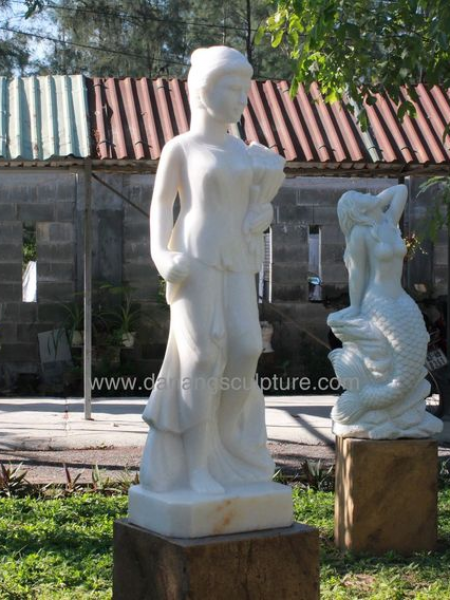 Hand carved stone garden girl statue