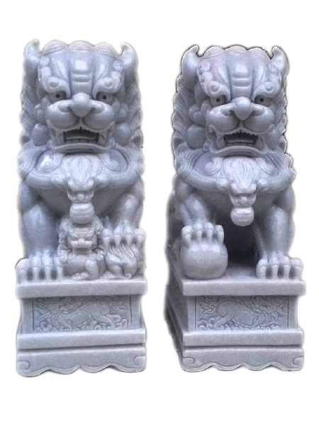 Hand carved foo dog marble statue